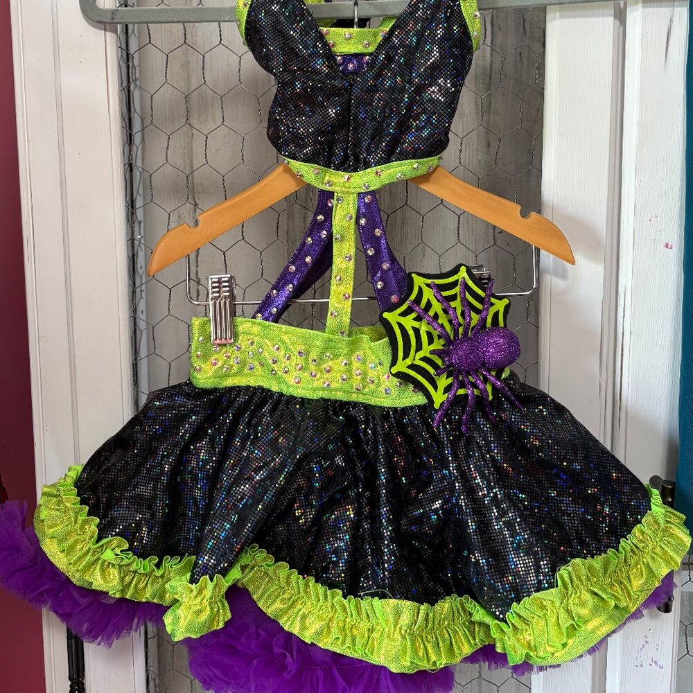 Custom Itsy Bitsy Dance Costume, Size 5/6, Purple, Neon Green, Black